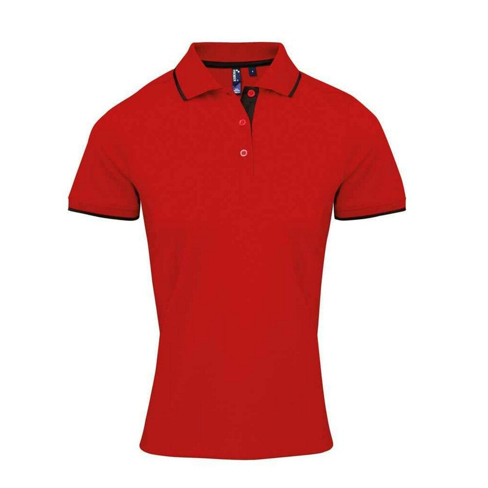 Premier Womens/Ladies Coolchecker Contrast Pique Polo Shirt - Red/Black - Red/Black