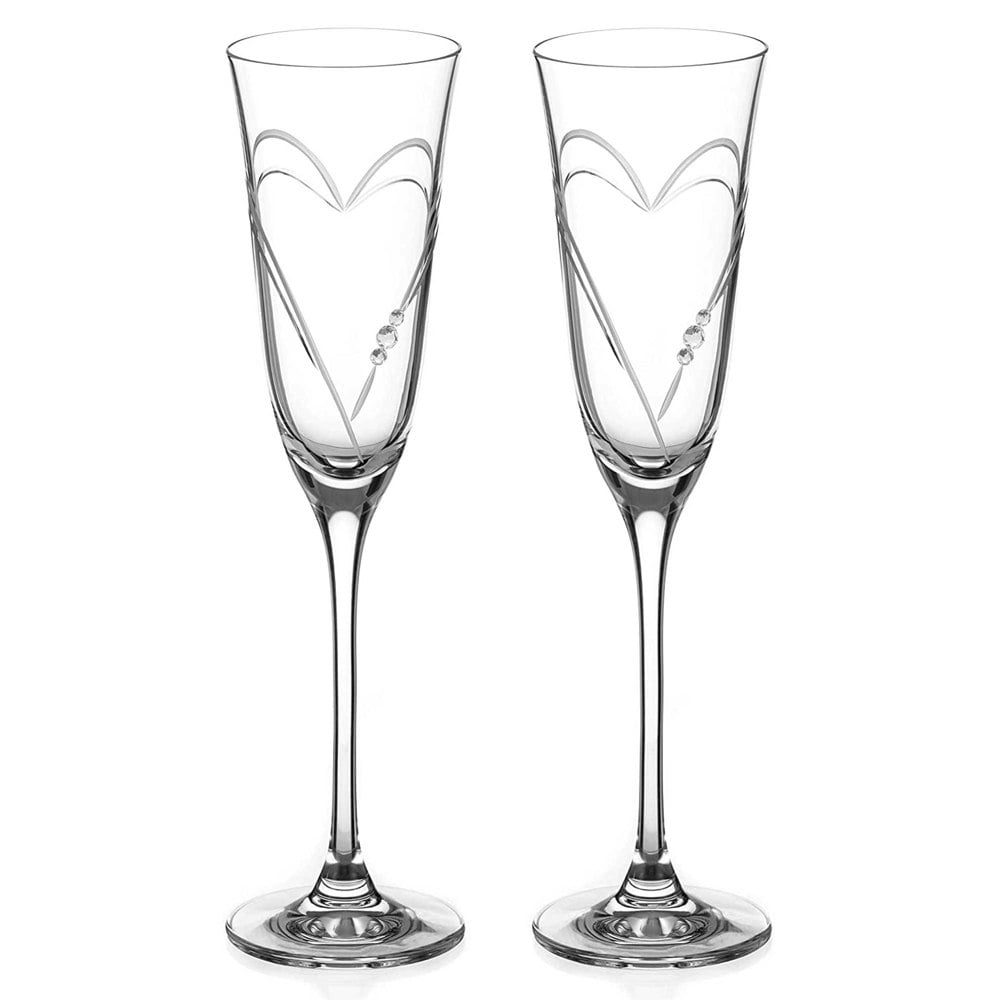 Diamante Beloved Hearts Crystal Champagne Flutes - Set of 2