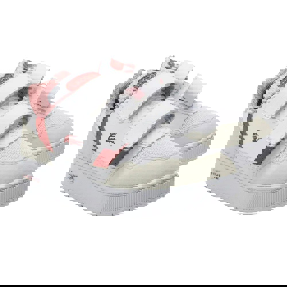 Lacoste Kids T-Clip Synthetic Suede Trainers - White/Pink