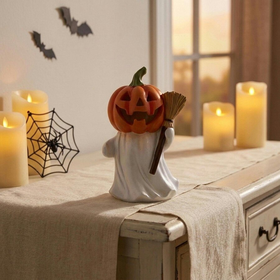 Garden Greatness Light Up Ghost with Pumpkin Head Ornament