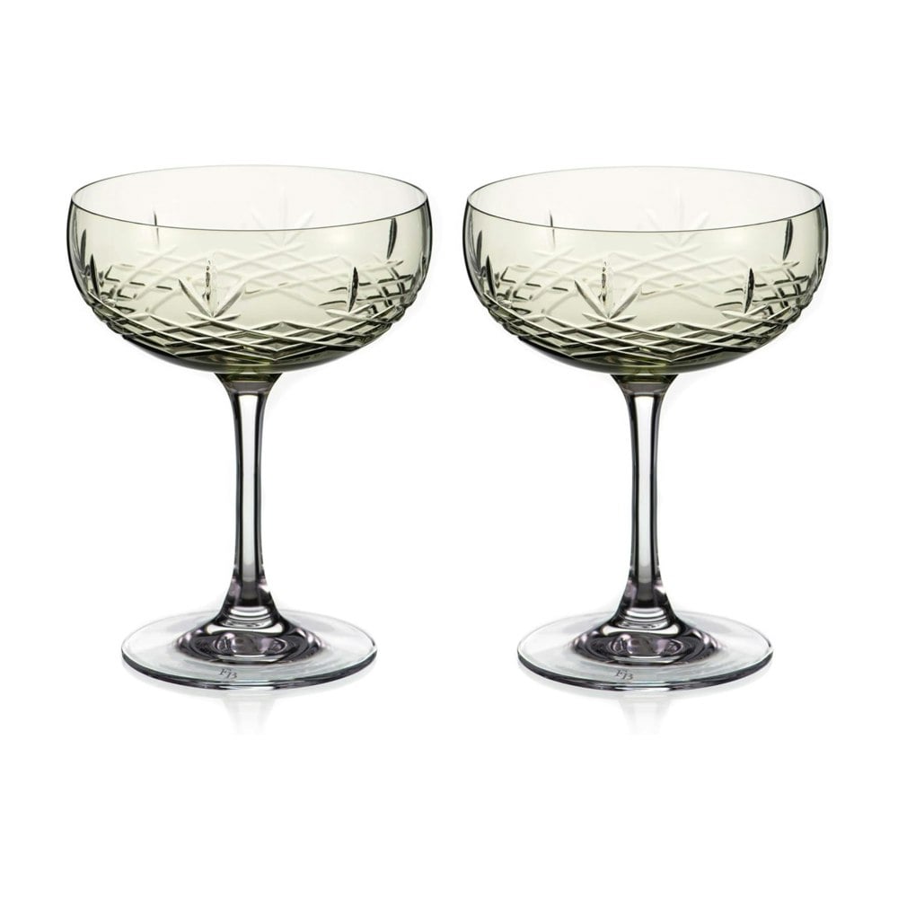 Diamante Gatsby Crystal Champagne Saucers – Green - Set of 2