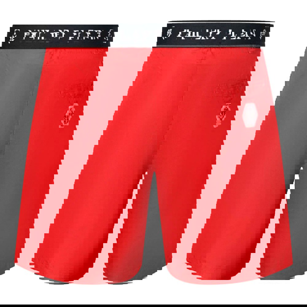 Philipp Plein Branded Waistband Red Swim Shorts