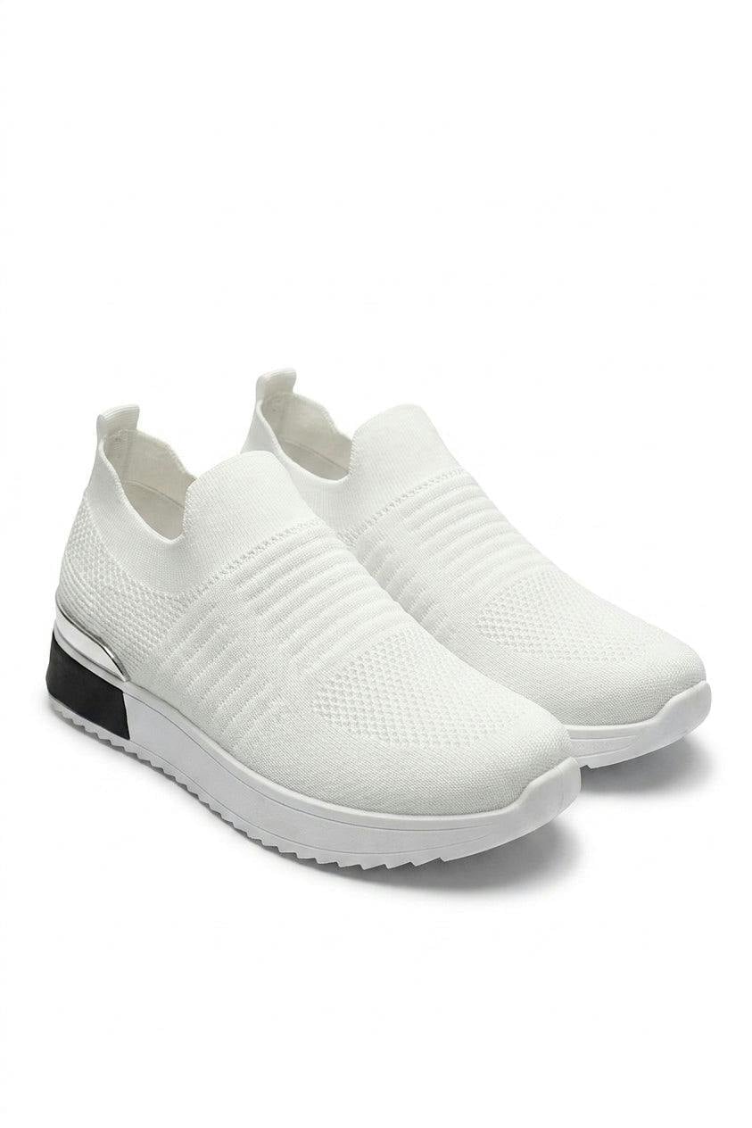 Bethany Slip On Sock Wedge Trainers - White_wb