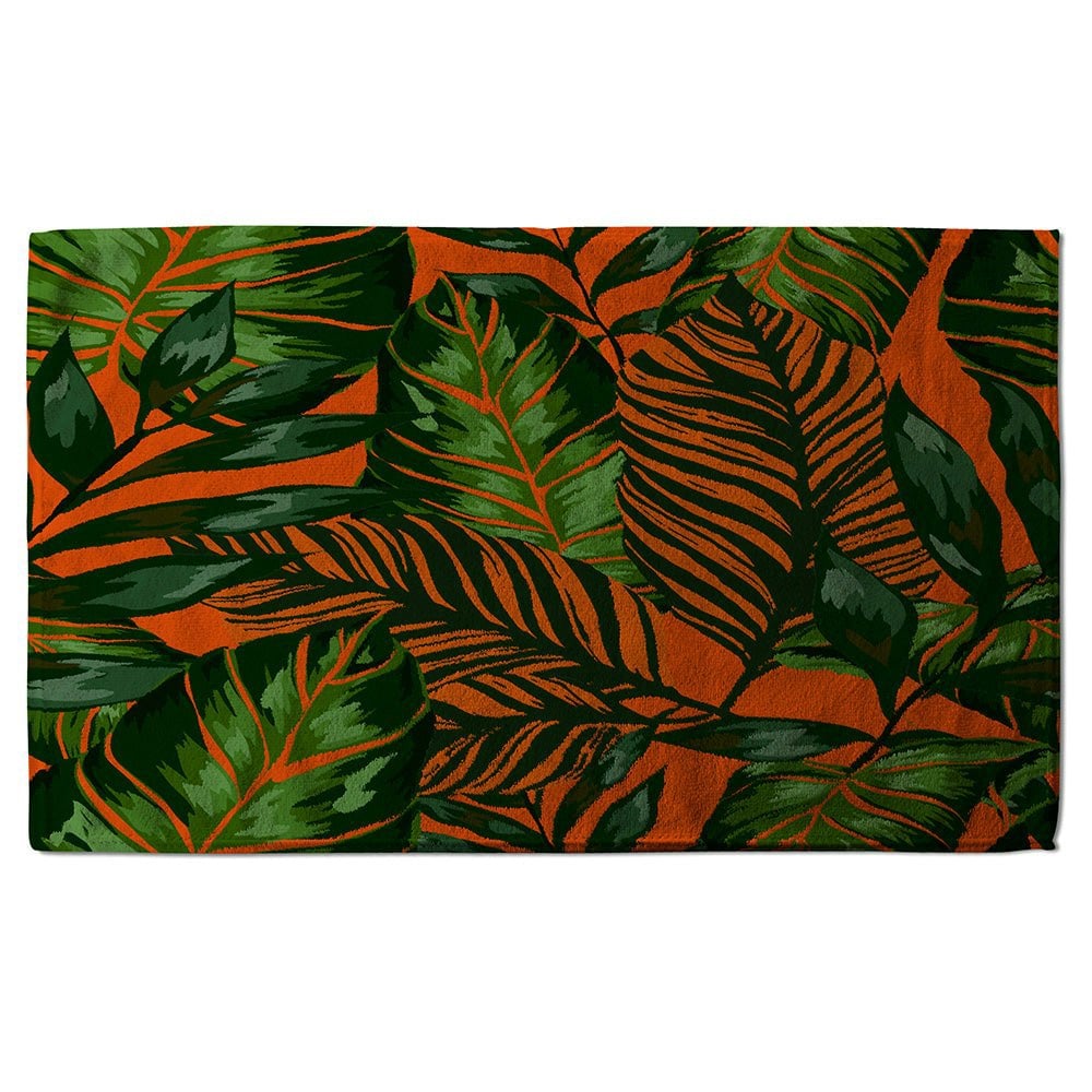 Benjamin Tate Design Green Tropical Leaves on Orange (Bath Towel)