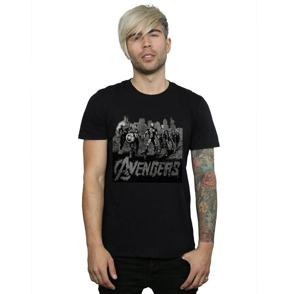 Marvel Mens Avengers Mono Team Art T-Shirt - Black