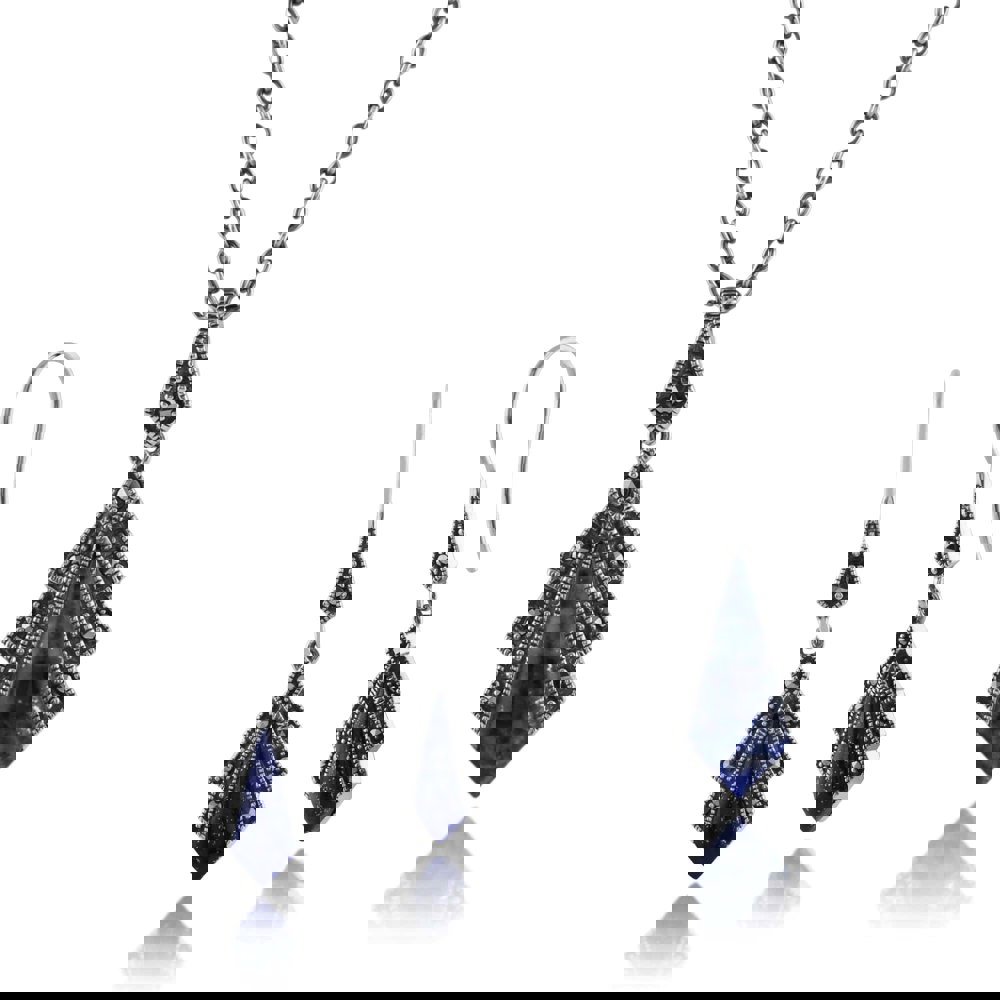 214E823202925-214N658202925 Art Deco Style Style Lapis Lazuli & Round Marcasite Fan Drop Earrings & Pendant Set in 925 Sterling Silver 1