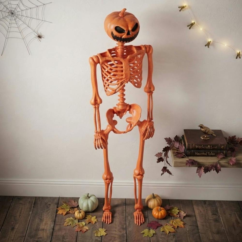 Garden Greatness Posable Pumpkin Head Halloween Skeleton