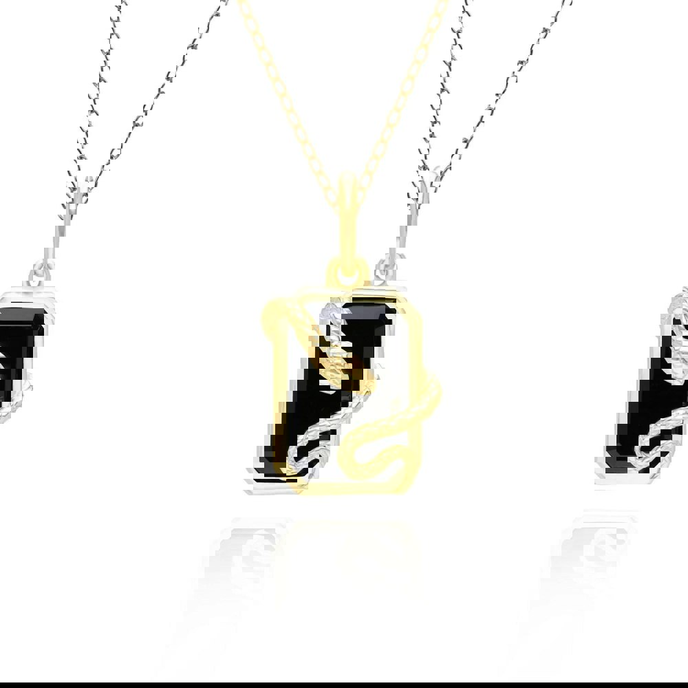 270P034903925 Grand Deco Black Onyx Snake Wrap Pendant in Gold Plated Sterling Silver Front