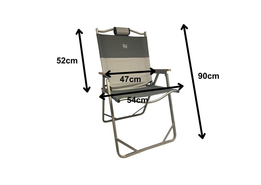 An infographic depicting the dimensions of the Ultralight Folding Chair from OLPRO.