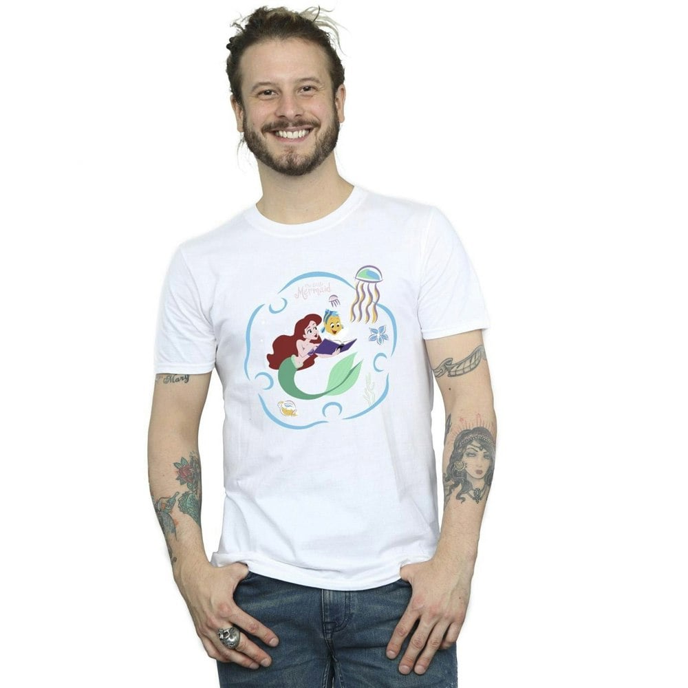 Disney Mens The Little Mermaid Reading A Book T-Shirt - White