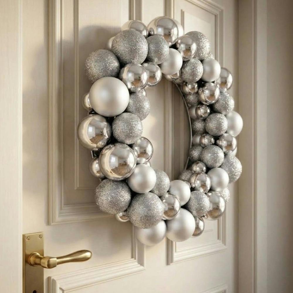 Garden Greatness Traditional Silver Christmas Bauble Wreath