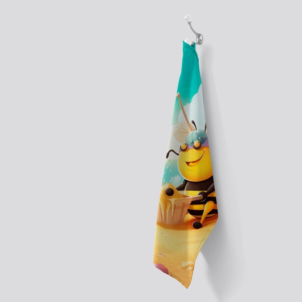 Warren Reed Bumblebee On A Beach Holiday Tea Towel