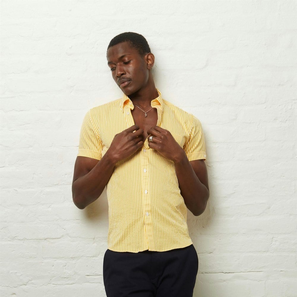 Gabicci V54GW02 Mens Fraser Short Sleeve Gingham Shirt Gabicci Vintage - PINEAPPLE