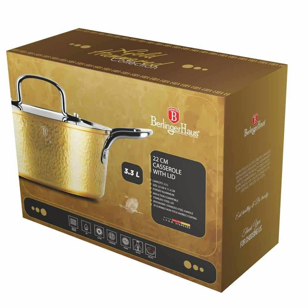Berlinger Haus Casserole with lid,22 cm Berlinger Haus BH8010 Hammered Gold