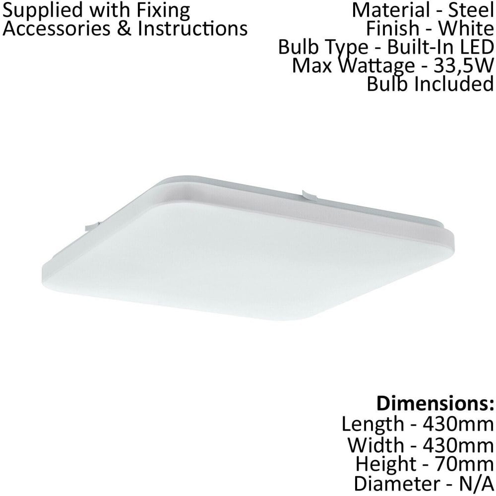Wall Flush Ceiling Light Colour White Shade White Plastic Bulb LED 33.5W Loops