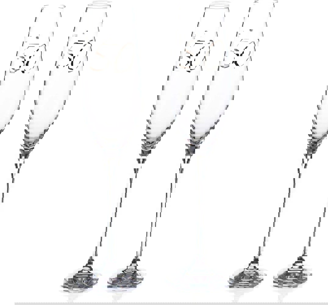 Diamante 50th Birthday or Anniversary Champagne Flutes Adorned with Swarovski Crystals - Set of 2