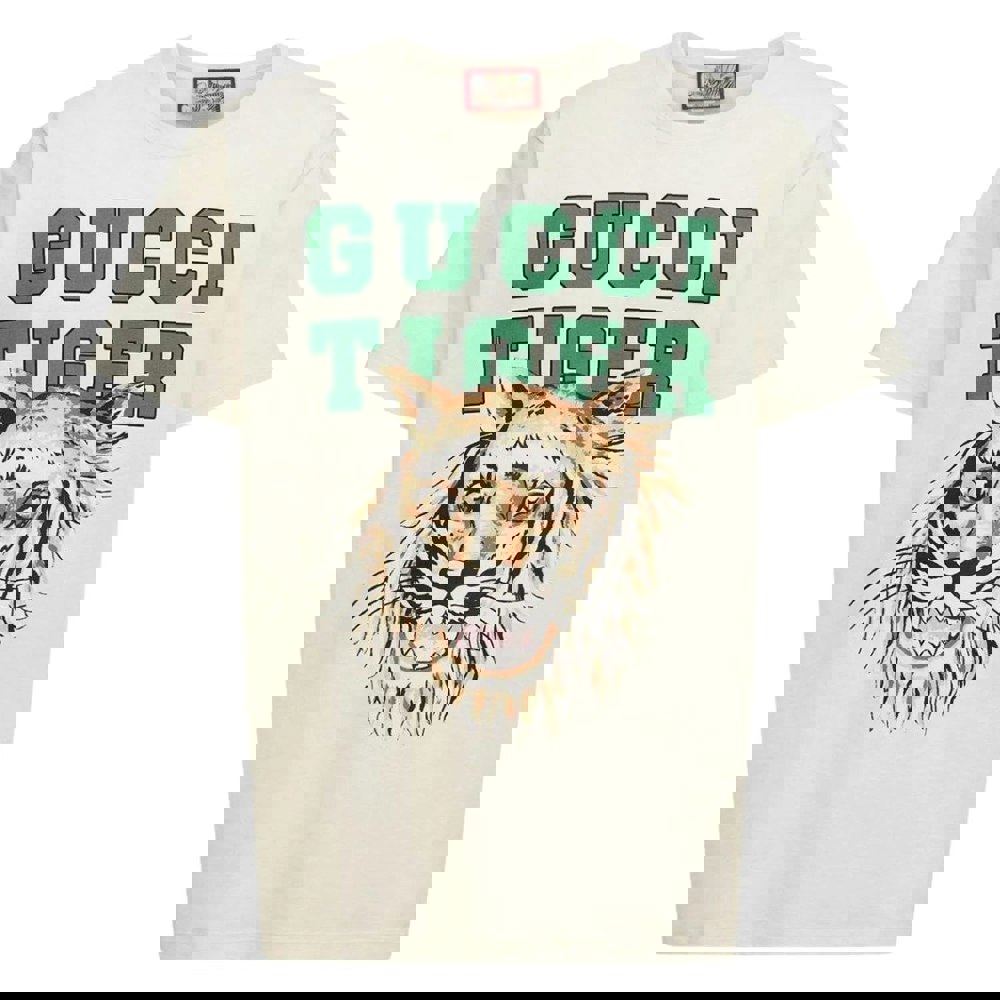 Gucci Tiger Design Regular Fit White T-Shirt S