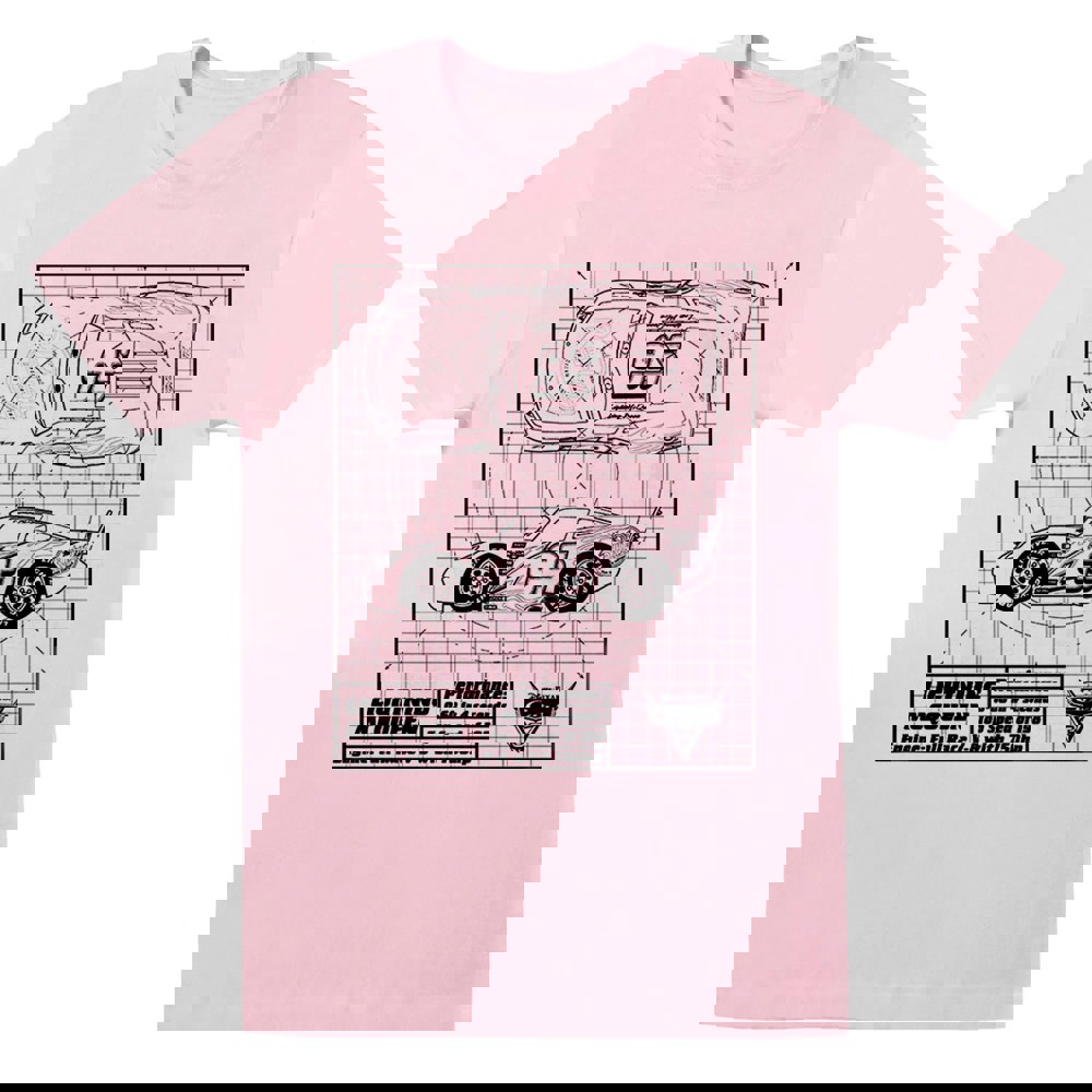 Disney Womens/Ladies Cars Lightning McQueen Blueprint Cotton Boyfriend T-Shirt - Baby Pink