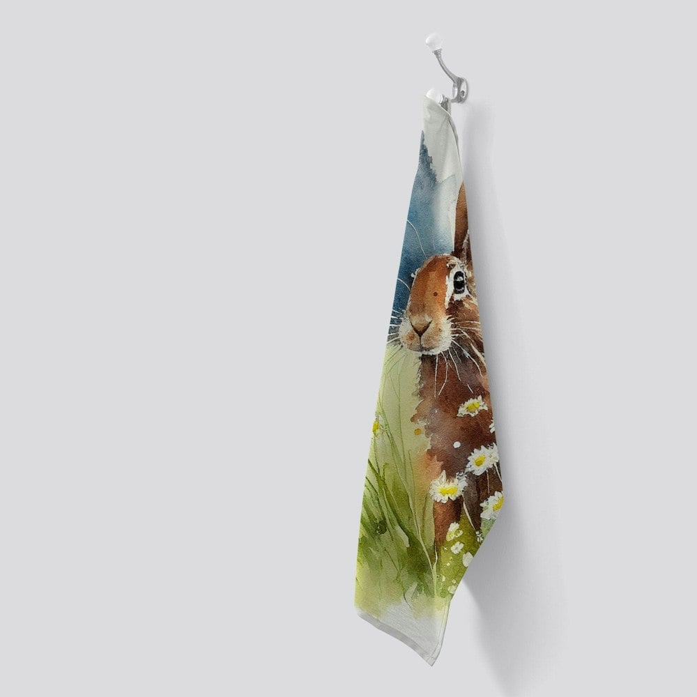 Warren Reed Hare And Daisies Watercolour Tea Towel