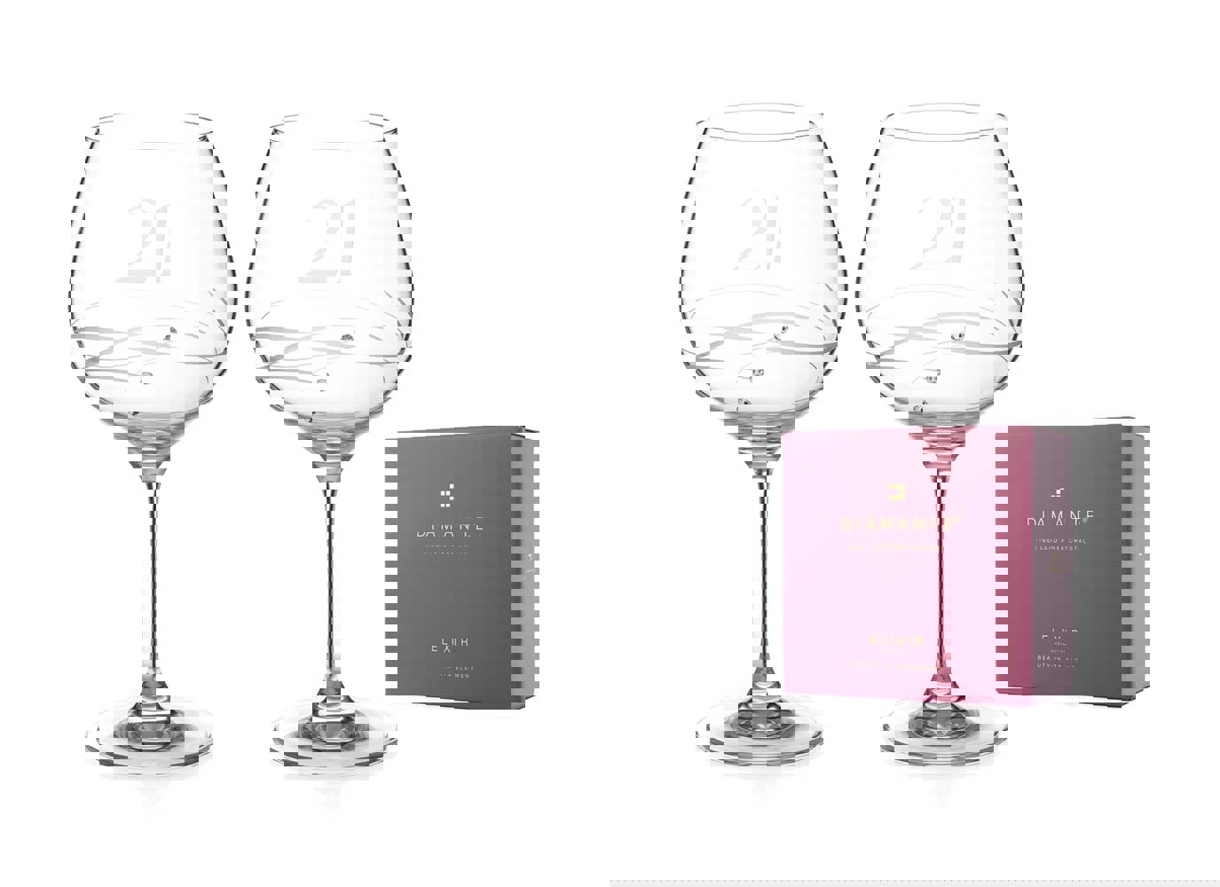 Diamante 21st Birthday Spiral Gin Glasses Adorned with Crystals by Swarovski® - Set of 2