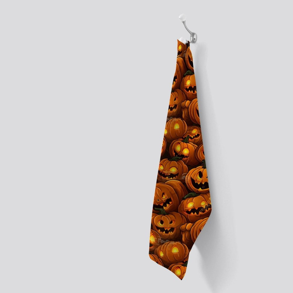 Warren Reed Grinning Lanterns Pumpkins With Glowing Eyes Tea Towel