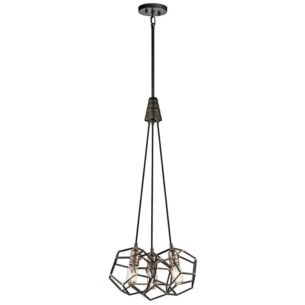 3 Bulb Chandelier Hanging Pendant LIght Raw Steel LED E27 100W Bulb Loops