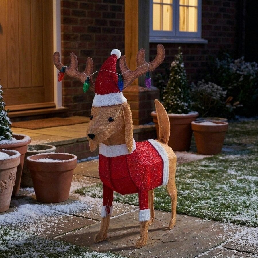 Garden Greatness Festive LED Light-Up Dog Decoration - Red