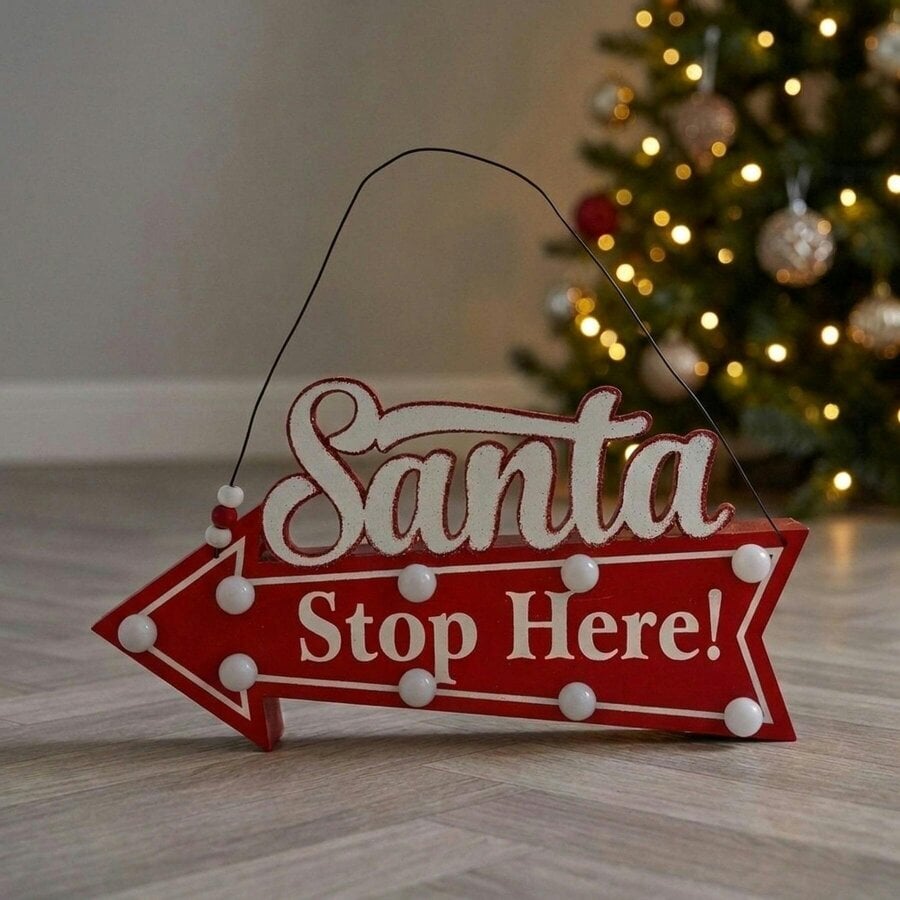 Garden Greatness LED Santa Stop Here Christmas Sign Decoration