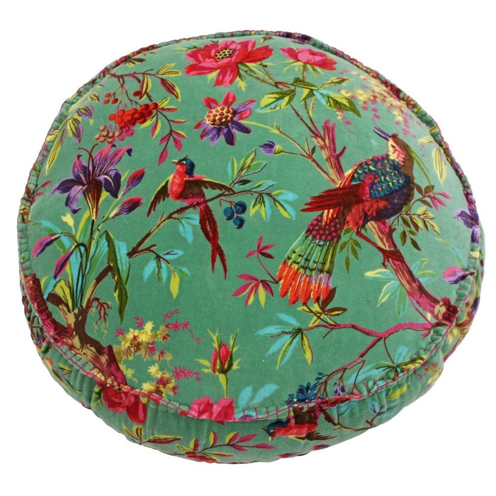 Riva Home Birds Of Paradise Floral Pattern Round Cushion Cover - Aqua/Multicoloured