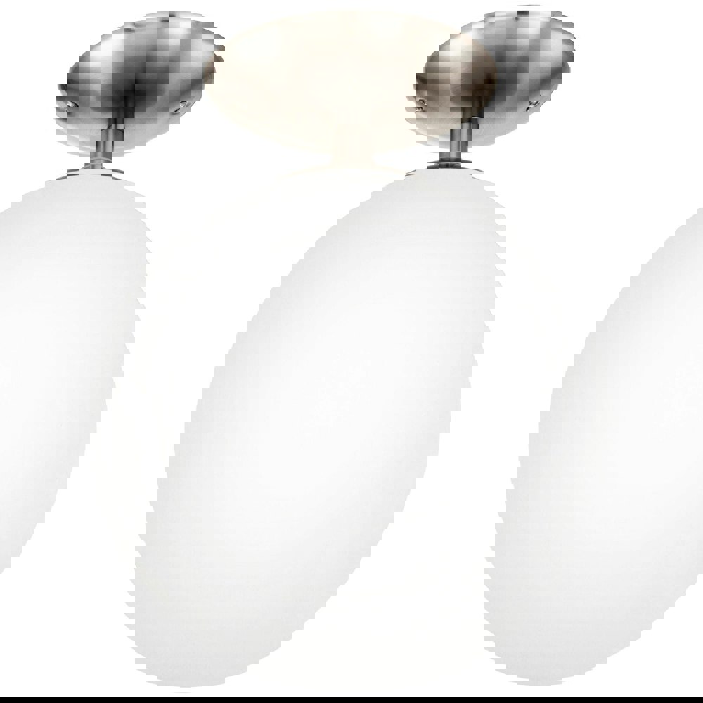 Flush Ceiling Light Satin Nickel Shade White Glass Opal Matt Bulb E27 1x60W Loops