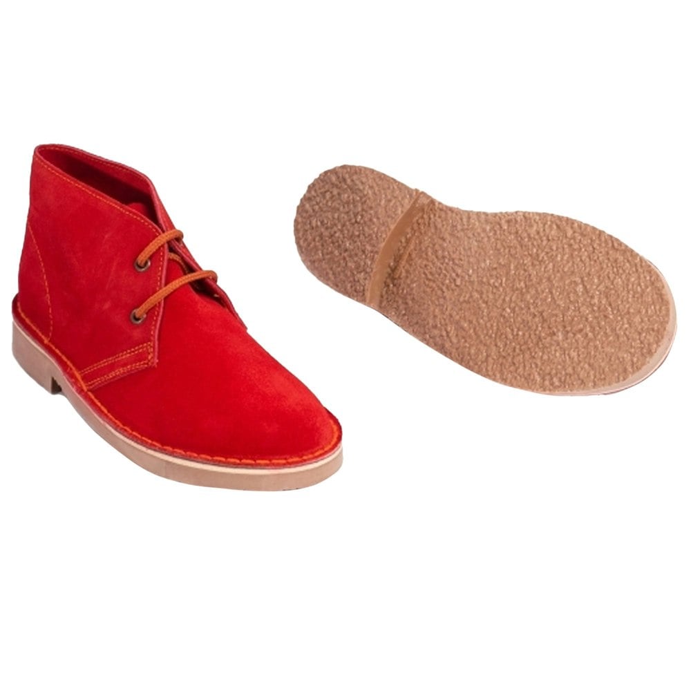 Roamers Adults Unisex Real Suede Unlined Desert Boots - Red
