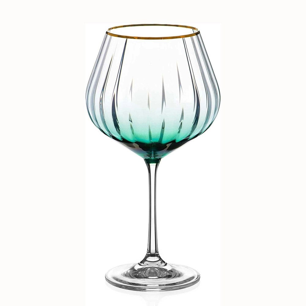 Diamante Green Mirage Gin Glass with Gold Rim - Single