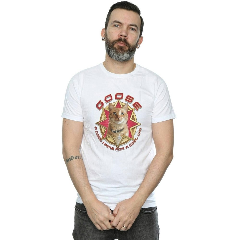 Marvel Mens Captain Marvel Goose Cool Cat T-Shirt - White