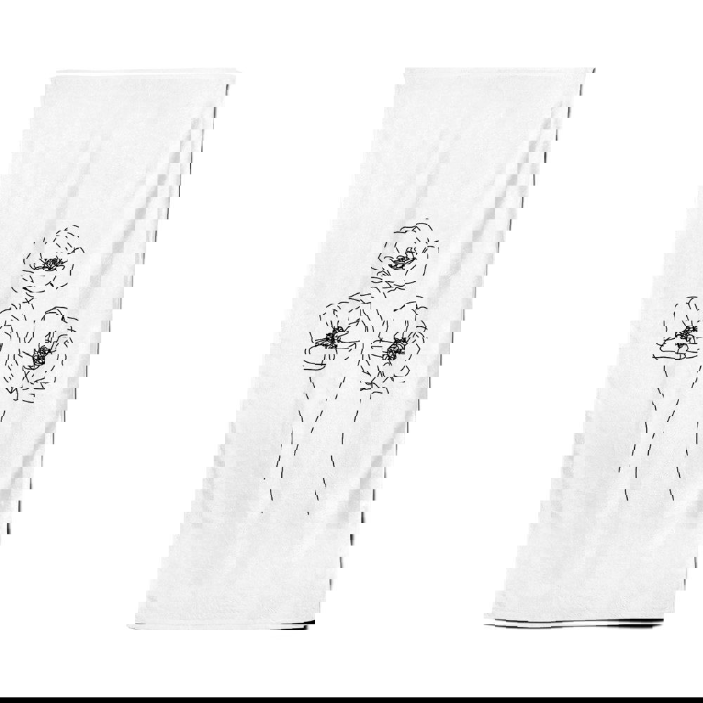 Warren Reed Monochrome Line Drawn Poppies Tea Towel