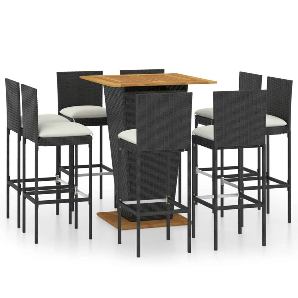 Berkfield 9 Piece Garden Bar Set with Cushions Poly Rattan Black