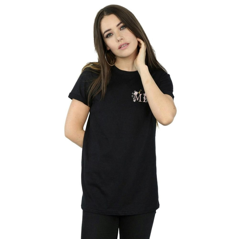 Disney Womens/Ladies Mary Poppins Letter Breast Print Cotton Boyfriend T-Shirt - Black