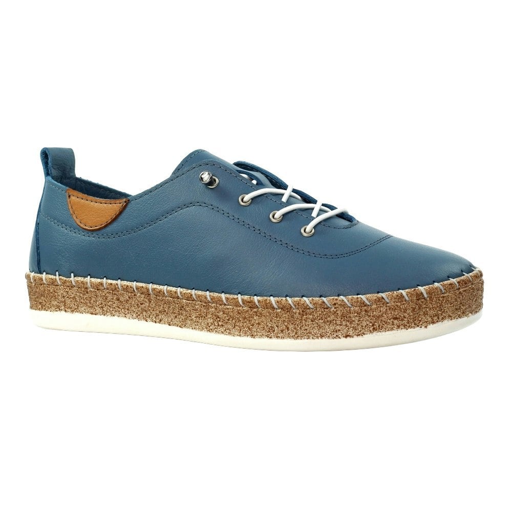 Lunar Womens/Ladies Evie Leather Plimsolls - Mid Blue