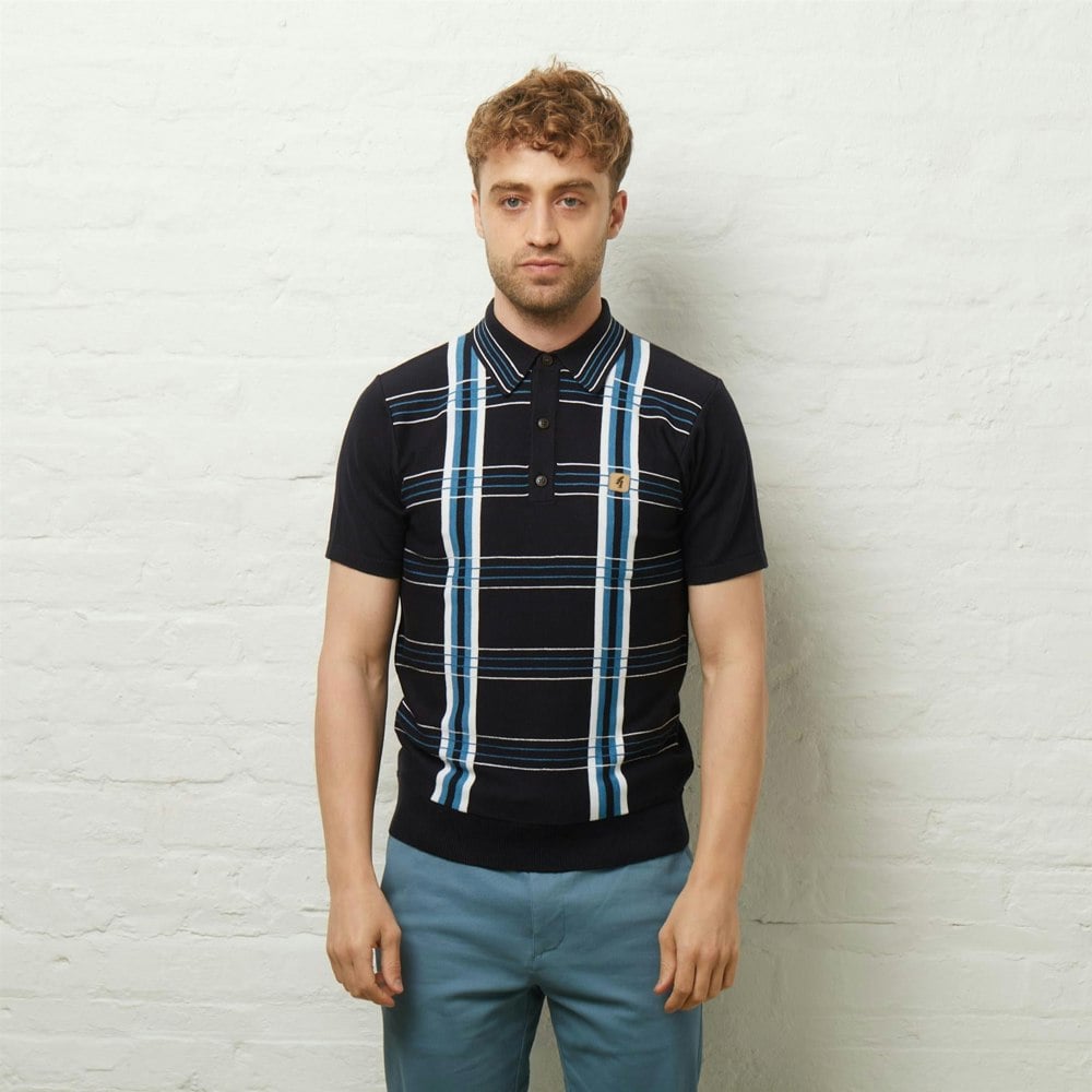 Gabicci V54GM01 Mens Searle Short Sleeve Pattern Knitted Polo Gabicci Vintage - NAVY
