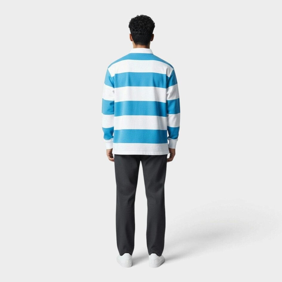 Jacquemus Logo Polo Shirt Striped Long Sleeve Blue White