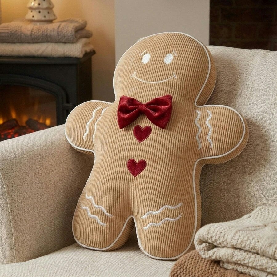 Garden Greatness Festive Corduroy Gingerbread Man Cushion