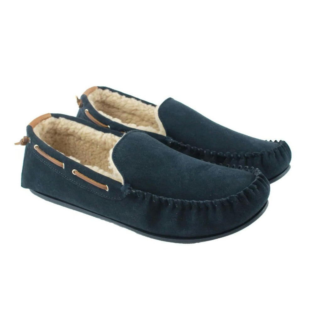 Eastern Counties Leather Mens Owen Berber Suede Moccasins - Navy