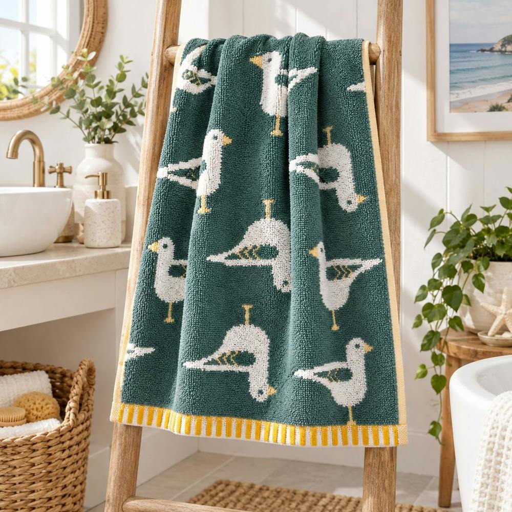 Dyzi Seagull Turkish Cotton Jacquard Bath Towel