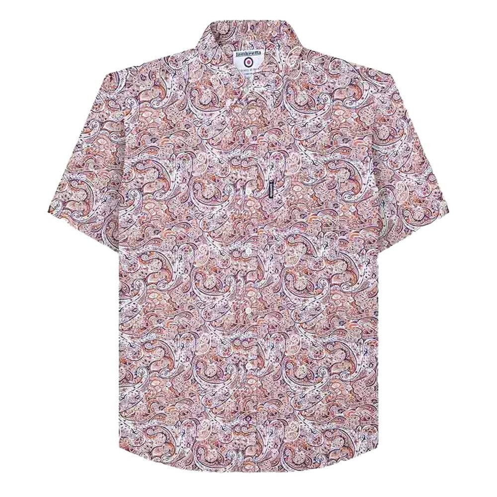 Lambretta Mens Paisley Short-Sleeved Shirt - Rust/White