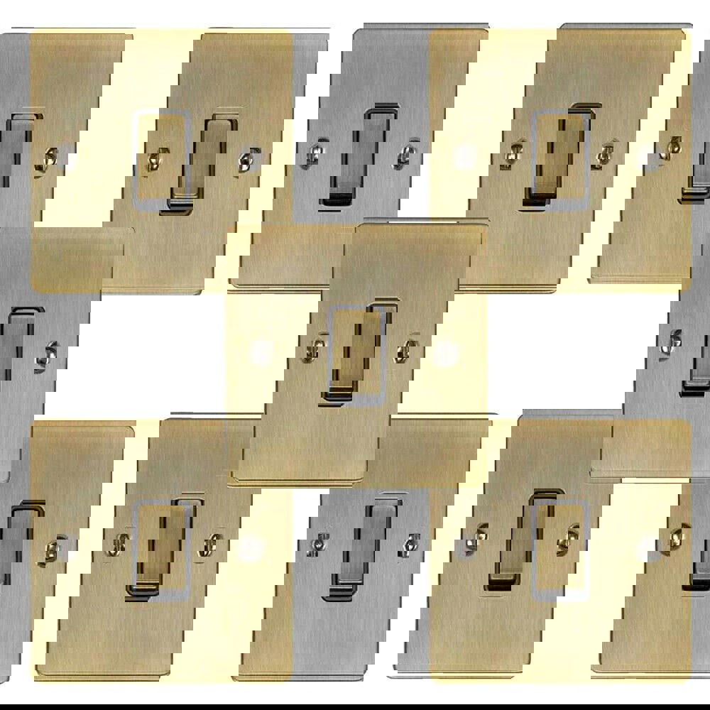 5 PACK 1 Gang Single Metal Light Switch ANTIQUE BRASS 2 Way 10A Black Trim Loops