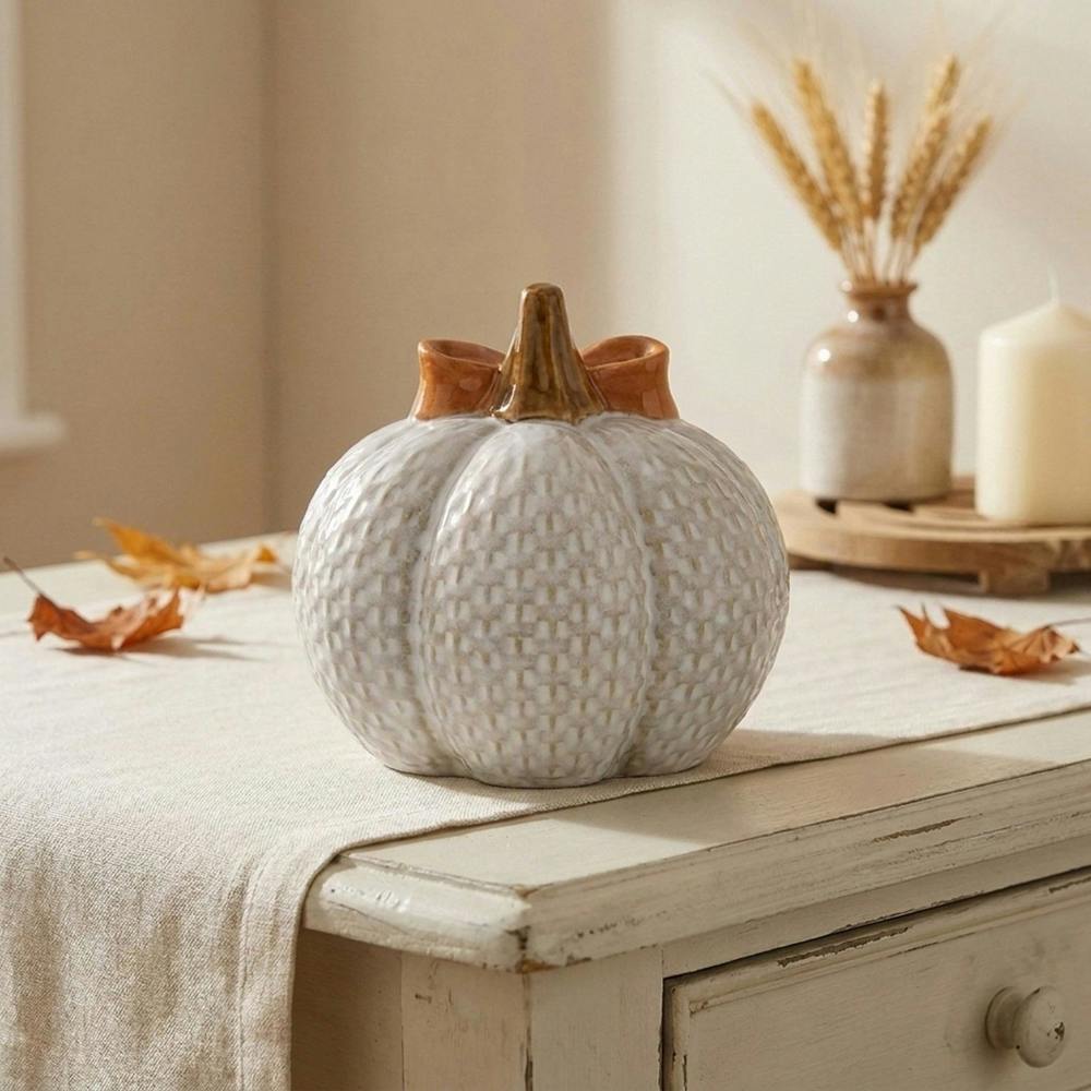 Garden Greatness Checked Pumpkin Orange Bow Ornament
