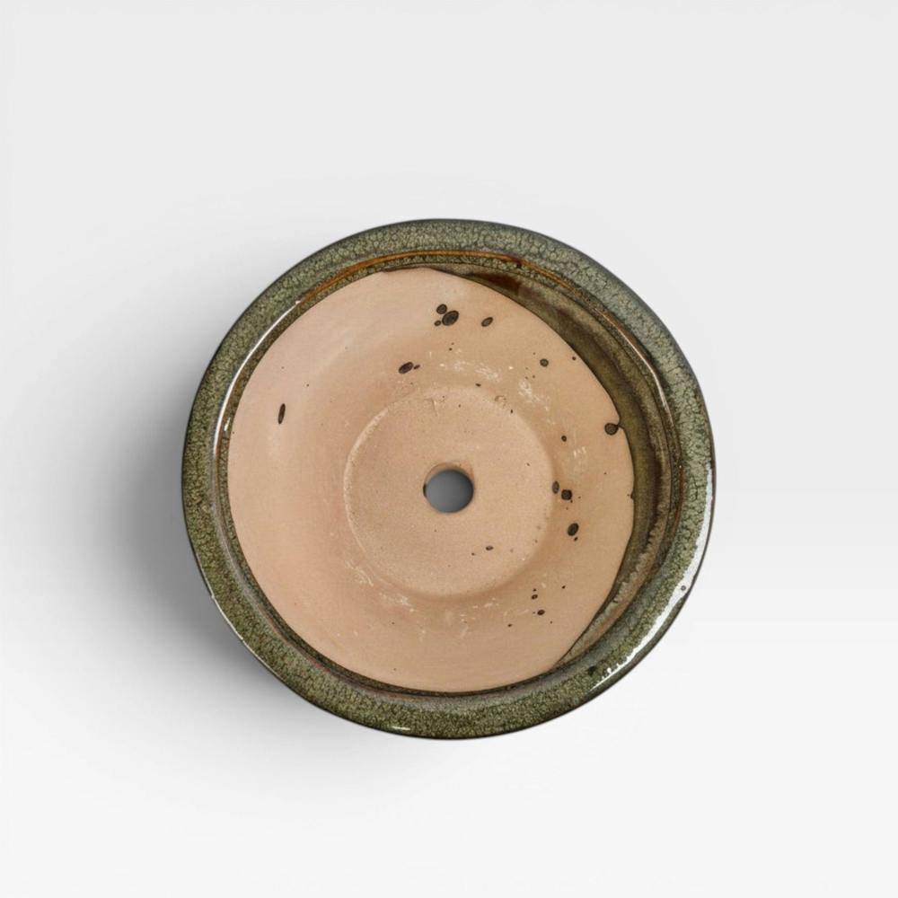 Yorkshire Bonsai 25cm Glazed Bonsai Pot | Round | 25cm x 10cm | Olive Green