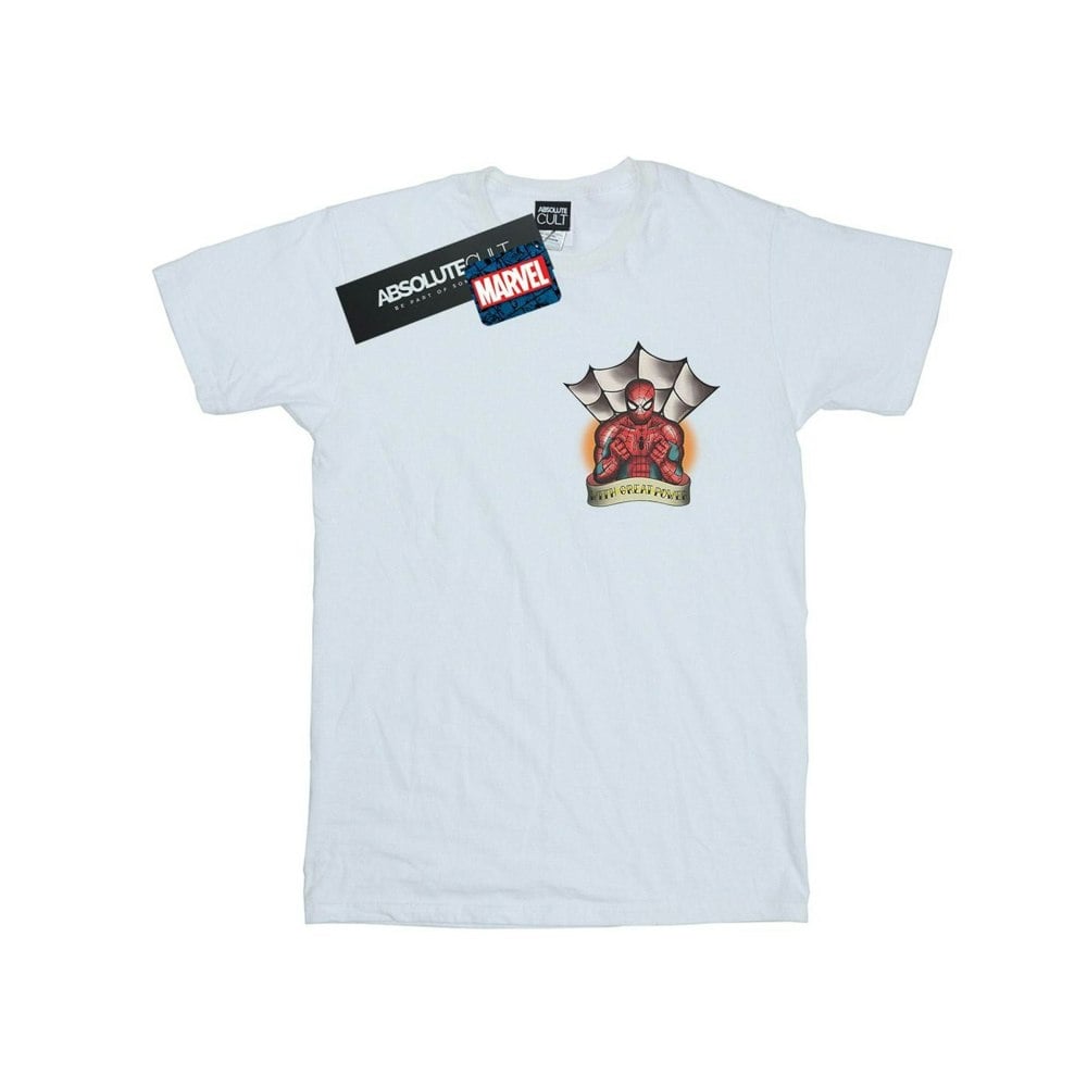 Marvel Mens Spider-Man Tattoo Breast Print T-Shirt - White
