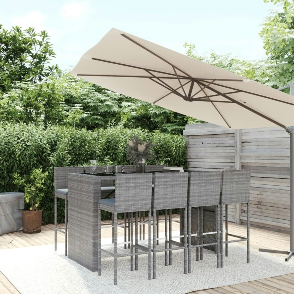 Berkfield 9 Piece Garden Bar Set with Cushions Grey Poly Rattan