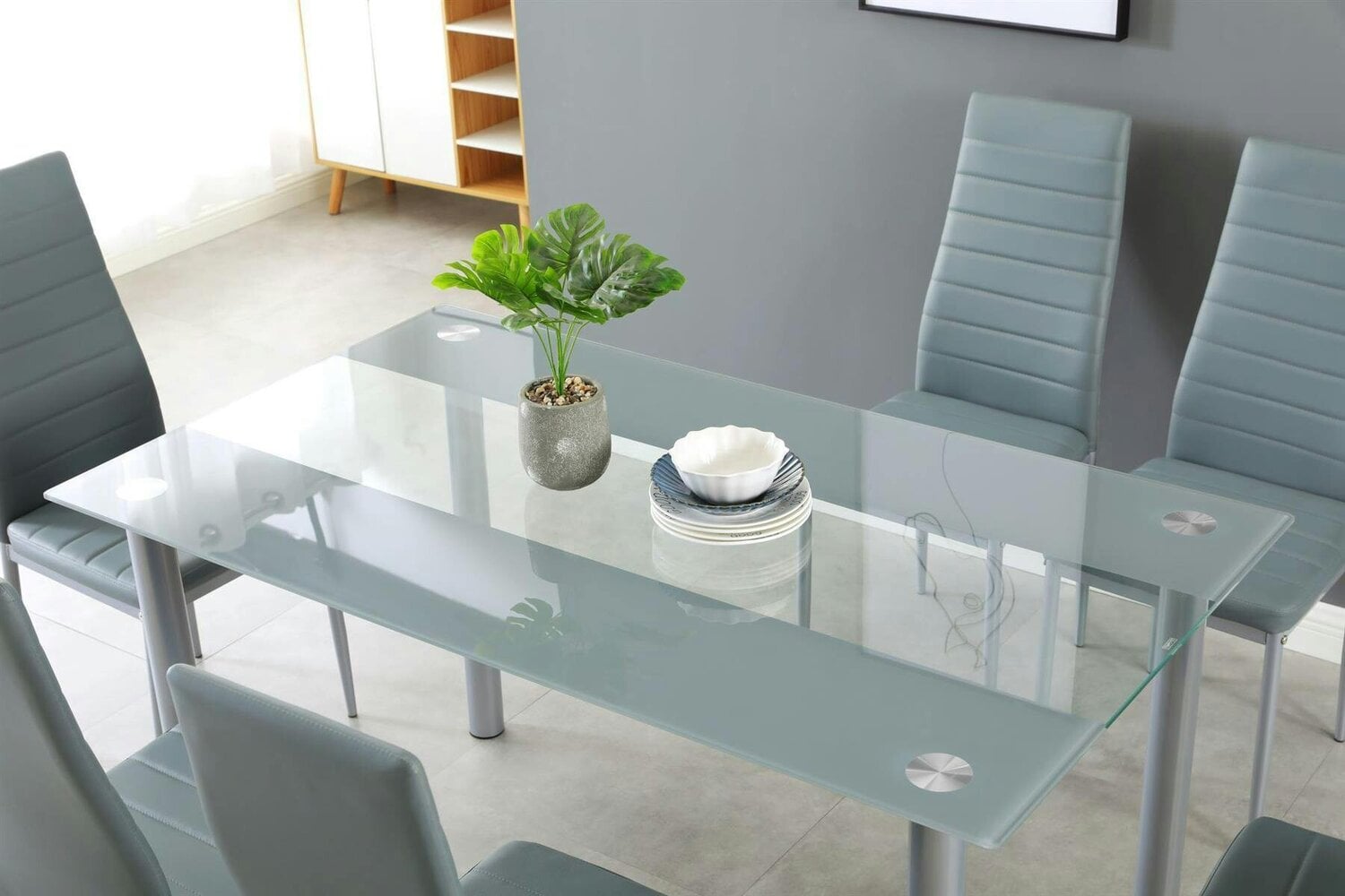 Kosy Koala Glass Grey Dining Table Rectangle Dining Table Dining Room Kitchen Furniture