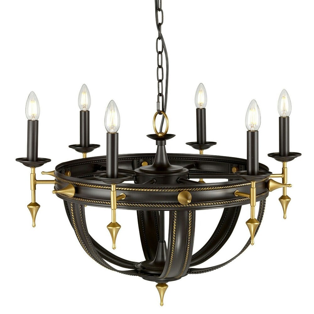 6 Bulb Chandelier Hanging Pendant LIght Orb Gold LED E14 60W Bulb Loops
